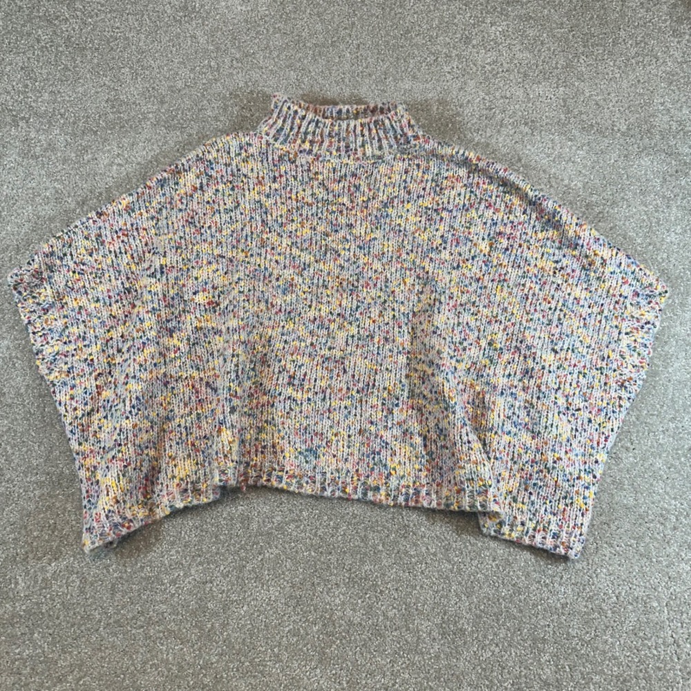 World Market Confetti Knit Poncho Sweater Multicolor Mock Neck One Size OS